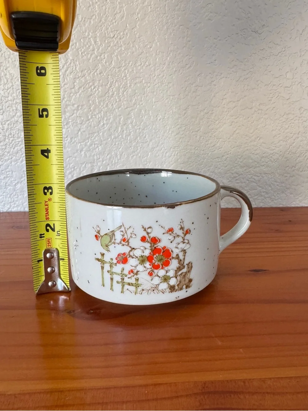 Vintage Floral Ceramic Mug with Red and Green Accent